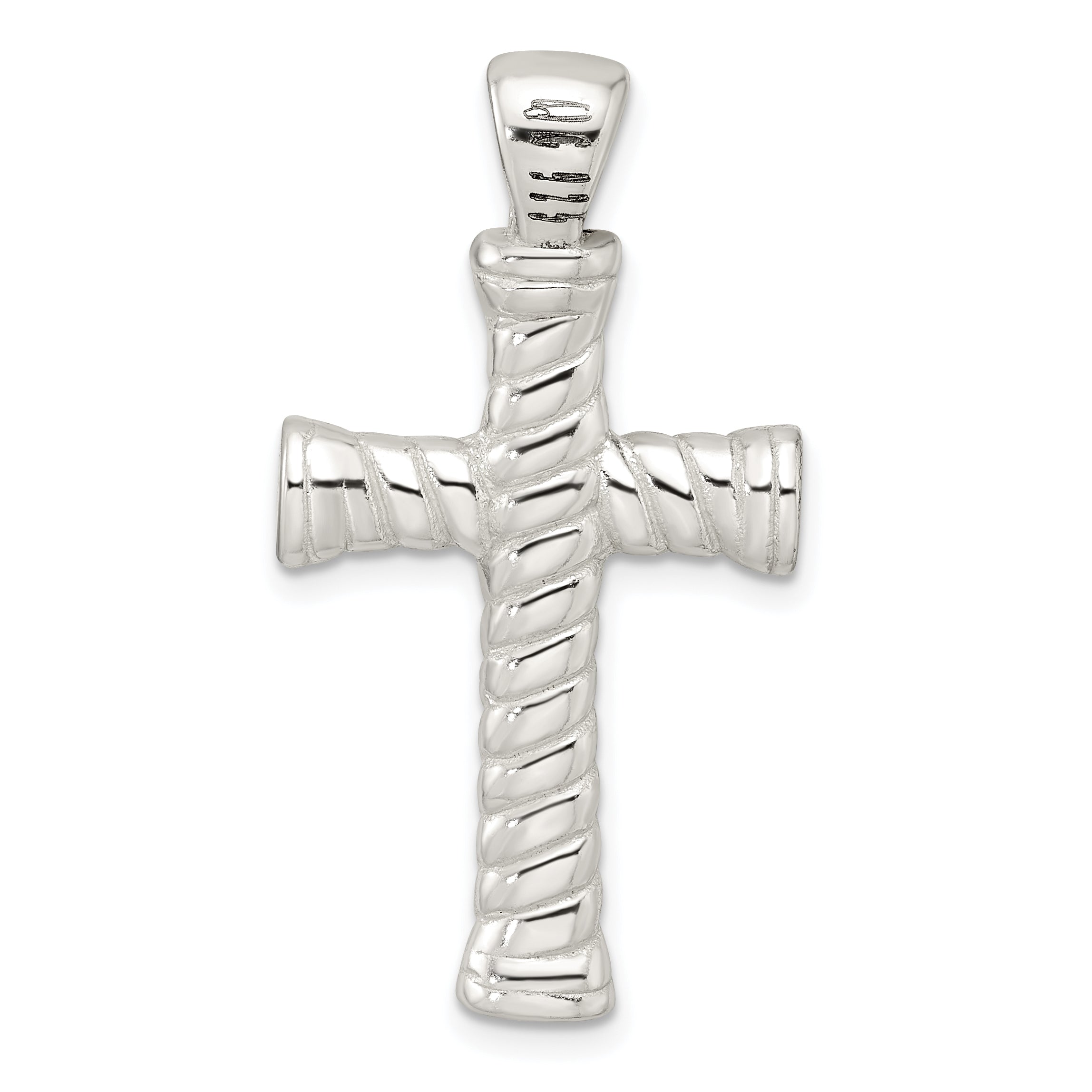 Sterling Silver Polished Twisted Hollow Large Latin Cross Pendant