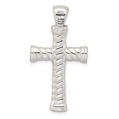 Sterling Silver Polished Twisted Hollow Large Latin Cross Pendant