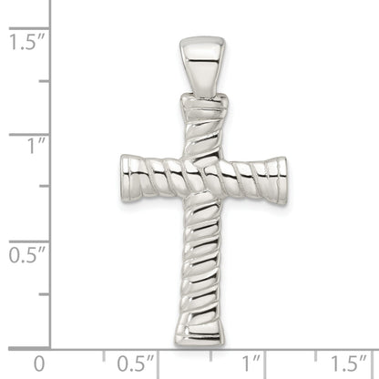 Sterling Silver Polished Twisted Hollow Large Latin Cross Pendant