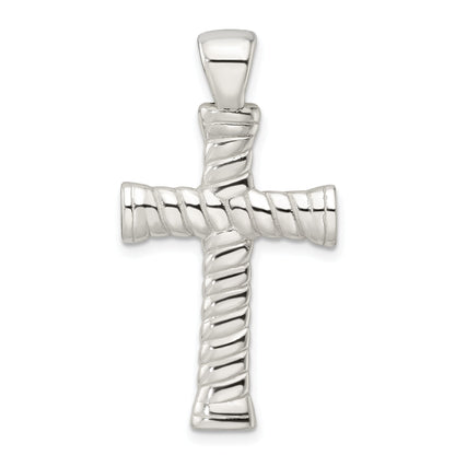 Sterling Silver Polished Twisted Hollow Large Latin Cross Pendant
