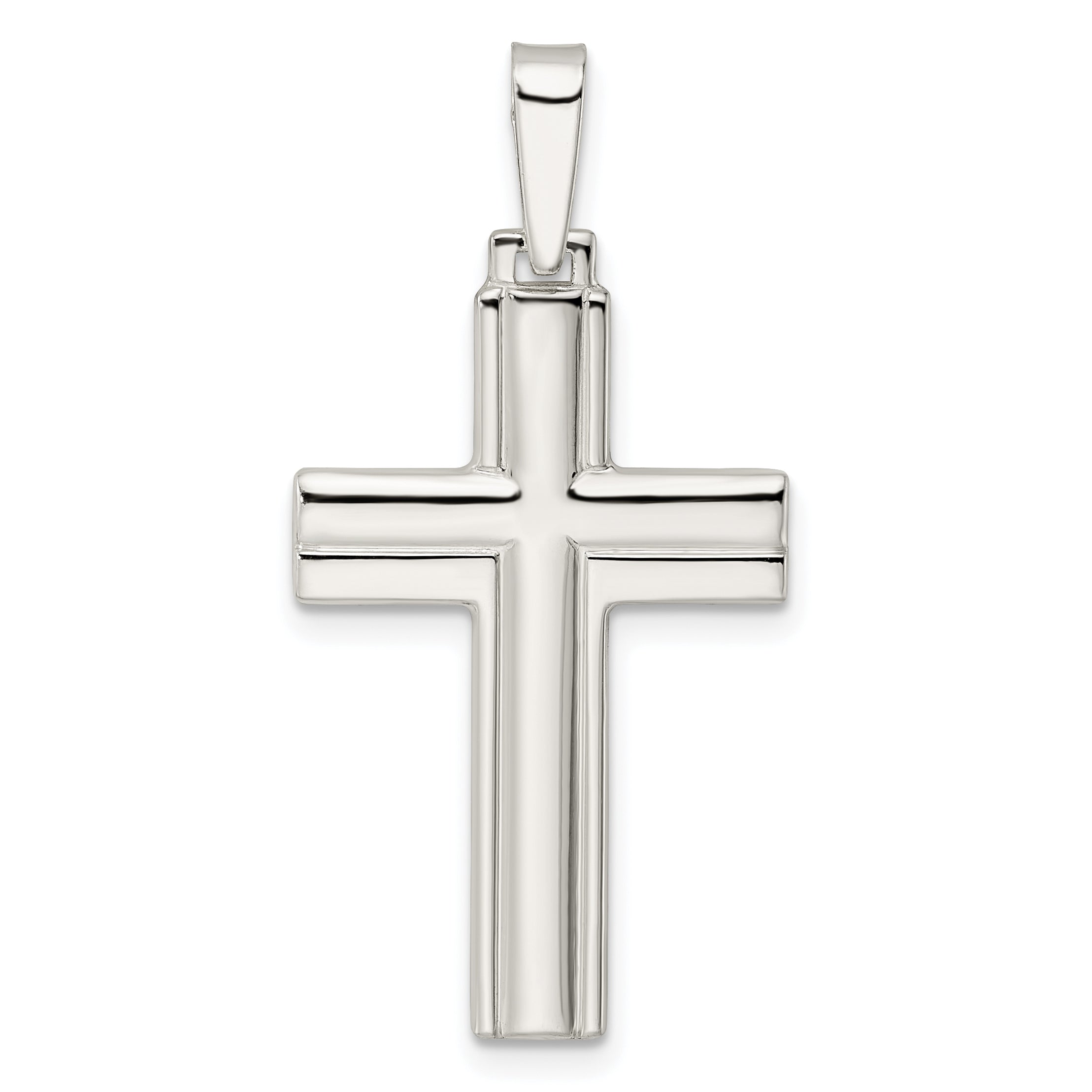 Sterling Silver Polished W/Lines Latin Cross Pendant