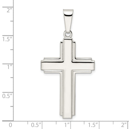 Sterling Silver Polished W/Edge Lines Latin Cross Pendant