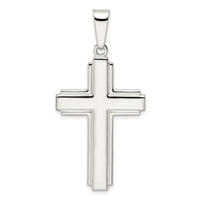 Sterling Silver Polished W/Edge Lines Latin Cross Pendant