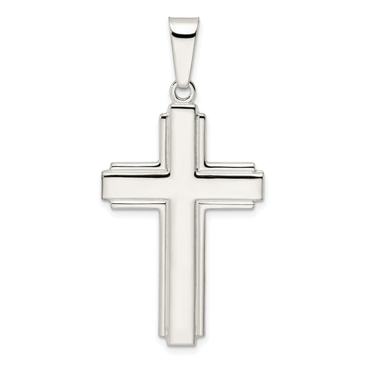 Sterling Silver Polished W/Edge Lines Latin Cross Pendant