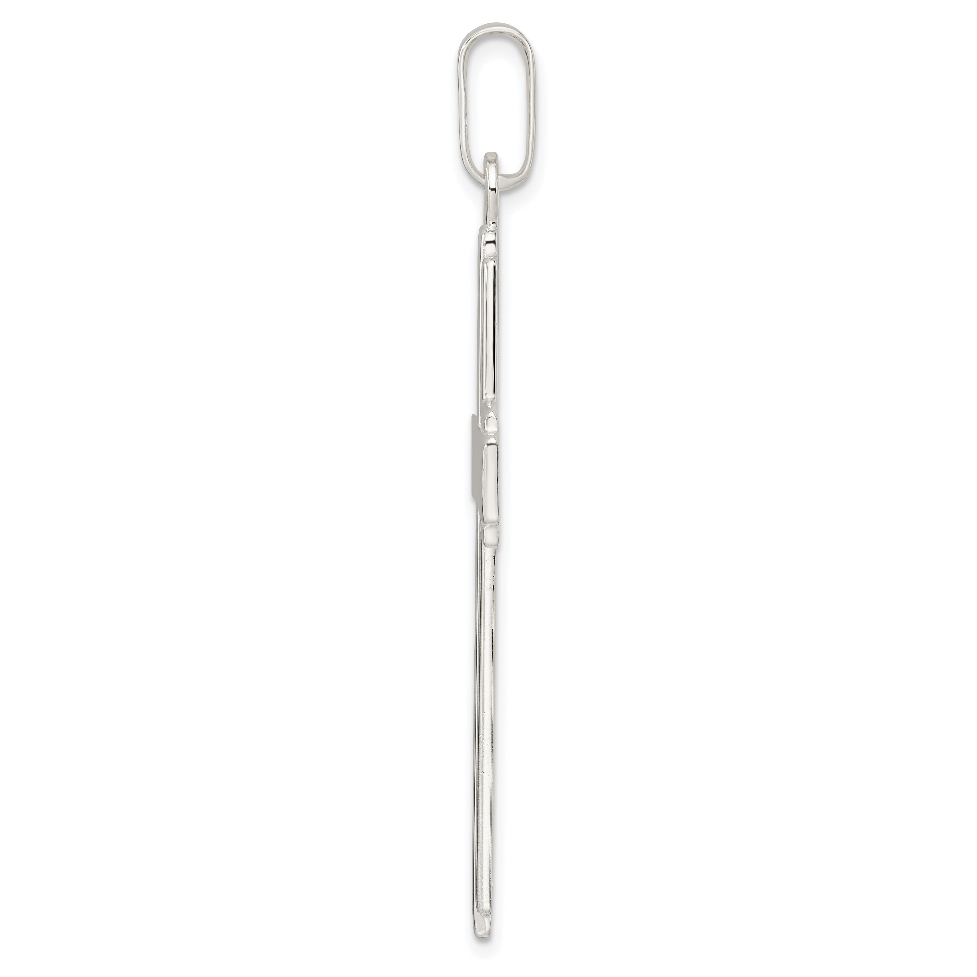 Sterling Silver Polished W/Edge Lines Large Latin Cross Pendant
