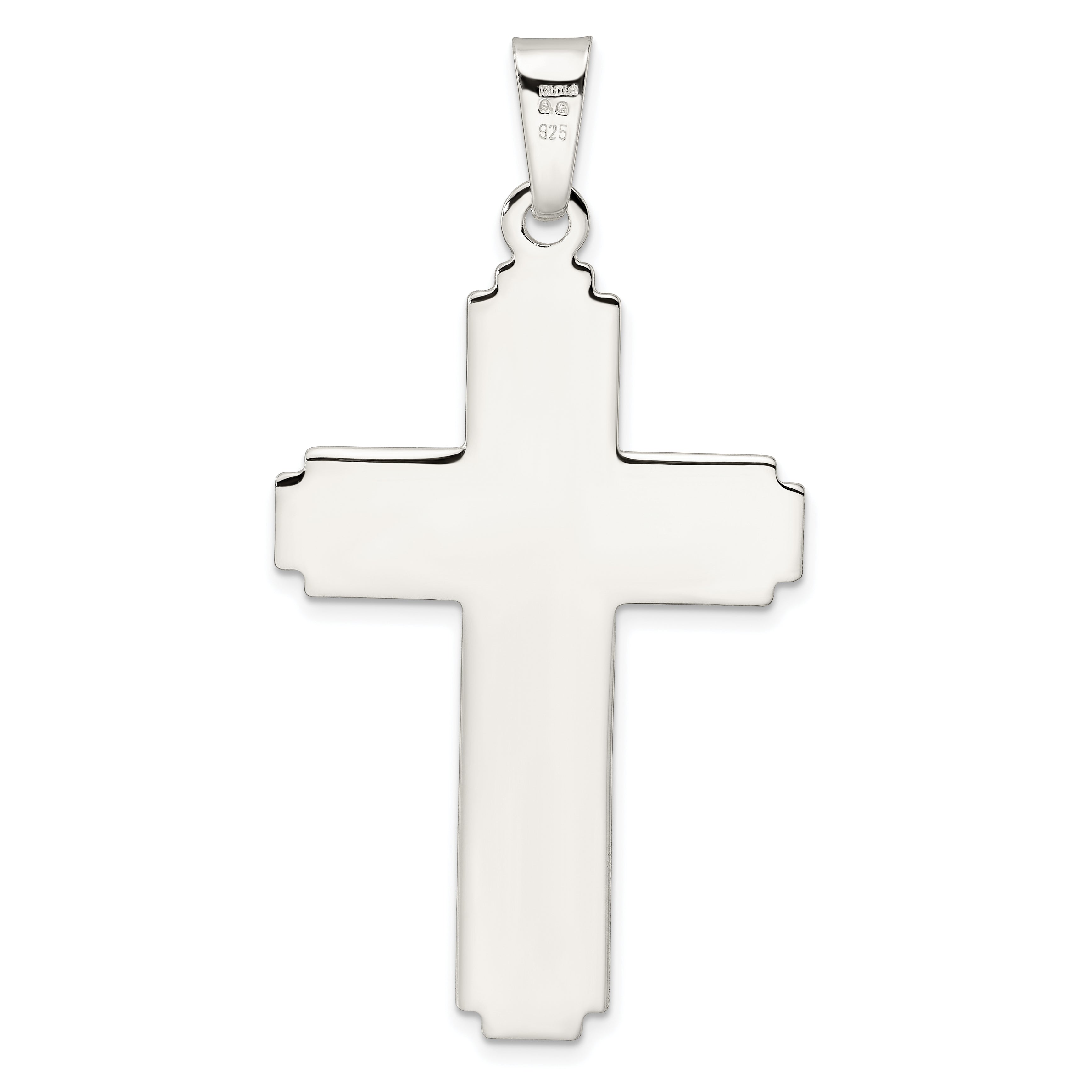 Sterling Silver Polished W/Edge Lines Large Latin Cross Pendant