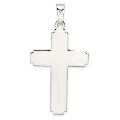 Sterling Silver Polished W/Edge Lines Large Latin Cross Pendant