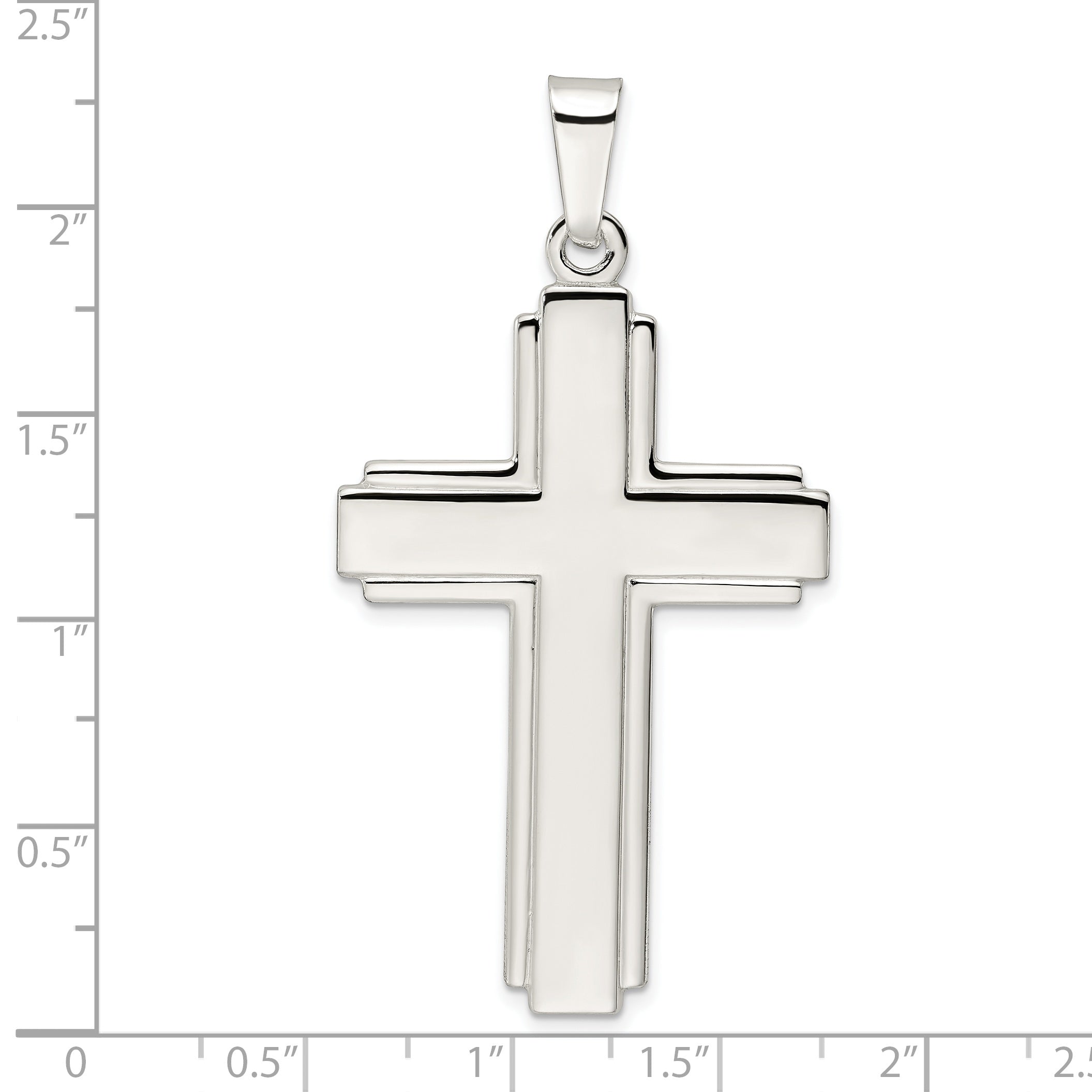 Sterling Silver Polished W/Edge Lines Large Latin Cross Pendant