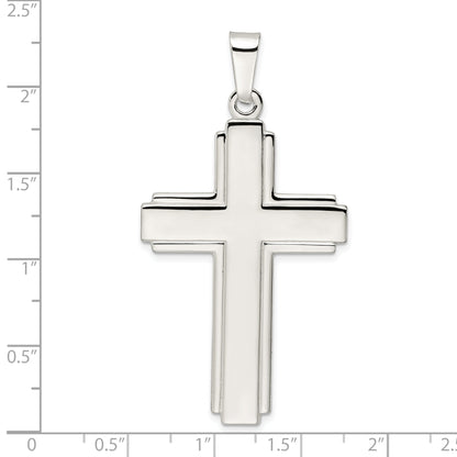 Sterling Silver Polished W/Edge Lines Large Latin Cross Pendant