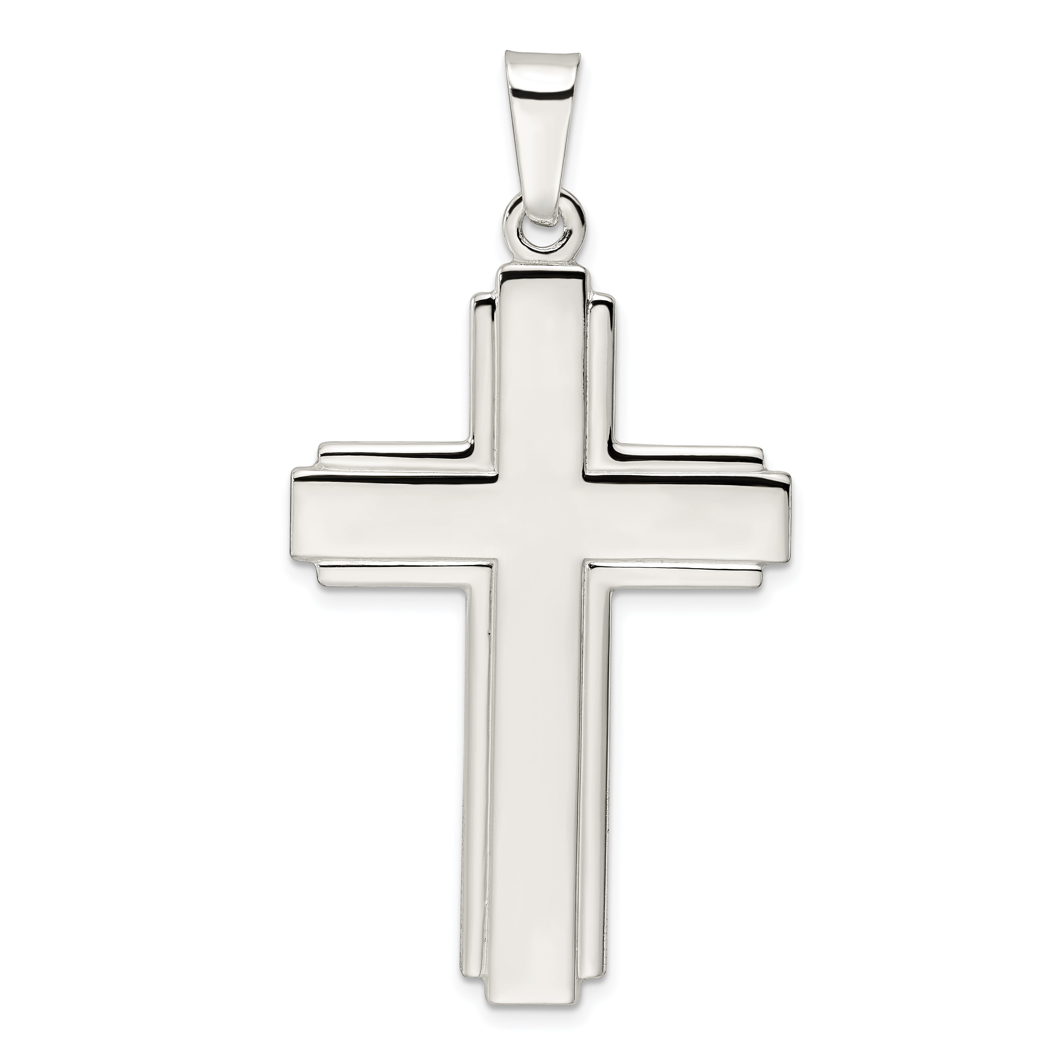 Sterling Silver Polished W/Edge Lines Large Latin Cross Pendant