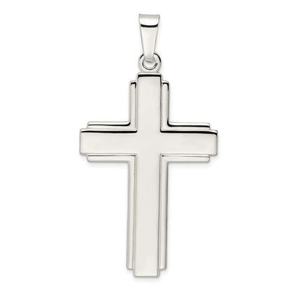 Sterling Silver Polished W/Edge Lines Large Latin Cross Pendant