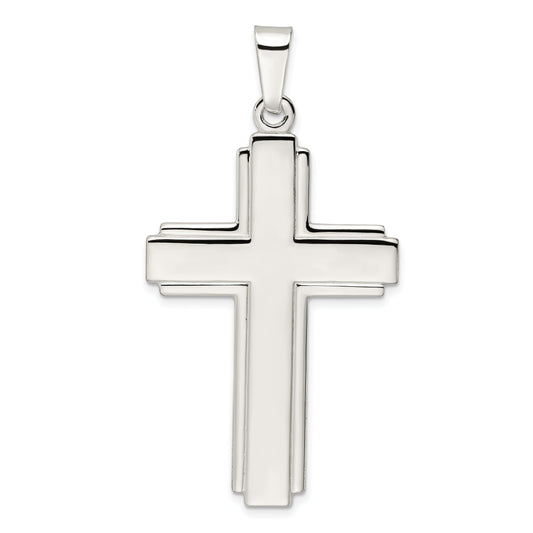 Sterling Silver Polished W/Edge Lines Large Latin Cross Pendant