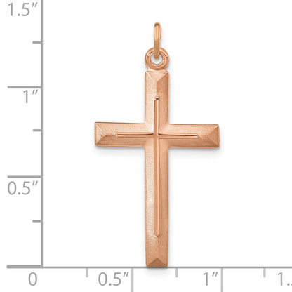 Sterling Silver Rose Gold-Plated Polished And Brushed Double Cross Pendant