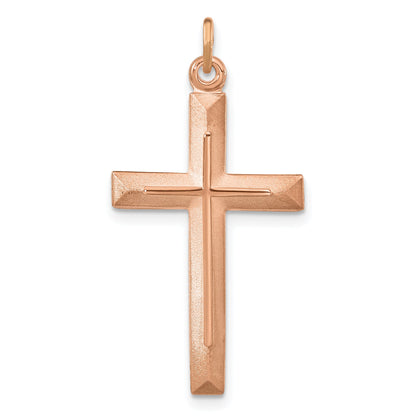 Sterling Silver Rose Gold-Plated Polished And Brushed Double Cross Pendant