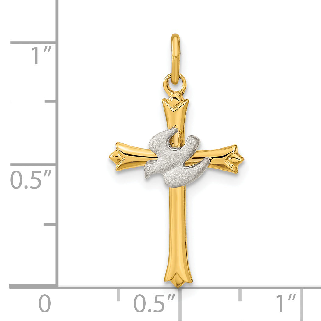 Sterling Silver Gold-Plated Polished And Satin Cross Dove Pendant