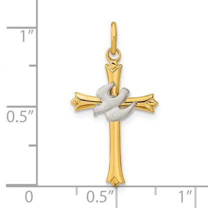 Sterling Silver Gold-Plated Polished And Satin Cross Dove Pendant
