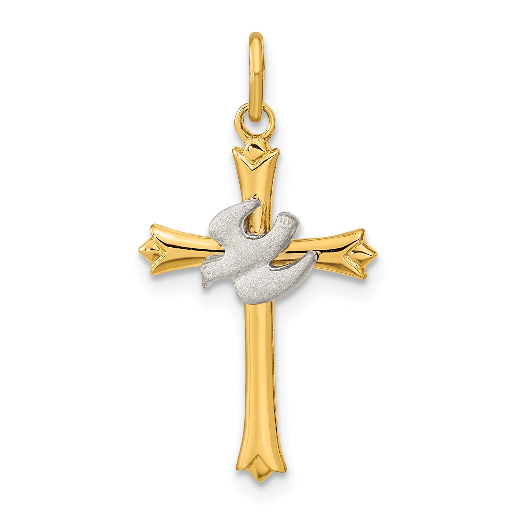 Sterling Silver Gold-Plated Polished And Satin Cross Dove Pendant