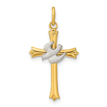 Sterling Silver Gold-Plated Polished And Satin Cross Dove Pendant