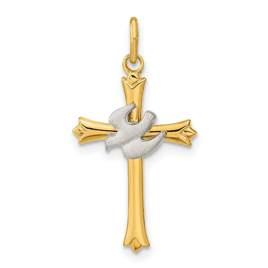 Sterling Silver Gold-Plated Polished And Satin Cross Dove Pendant