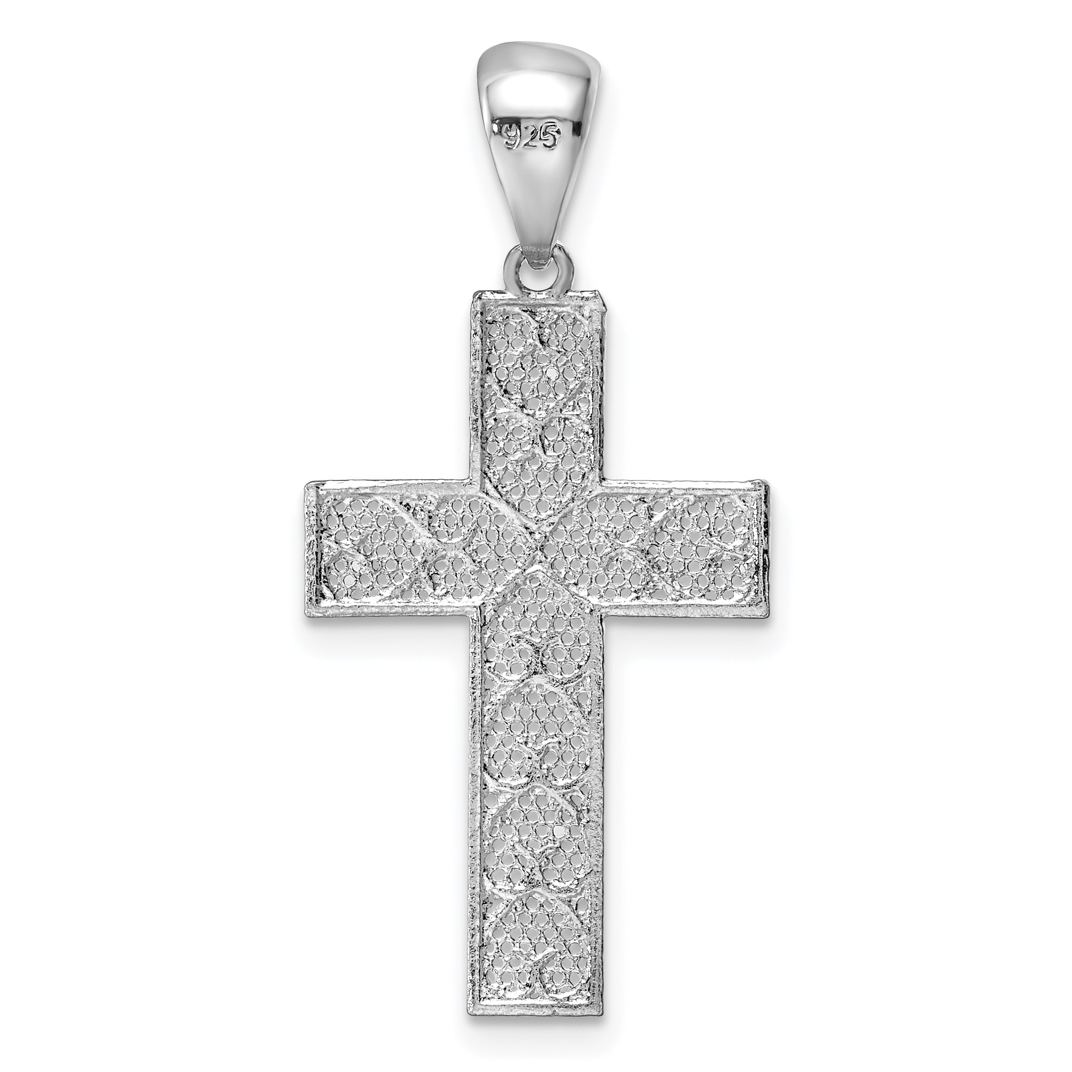 Sterling Silver Rhodium-Plated Polished & D/C Cross Pendant