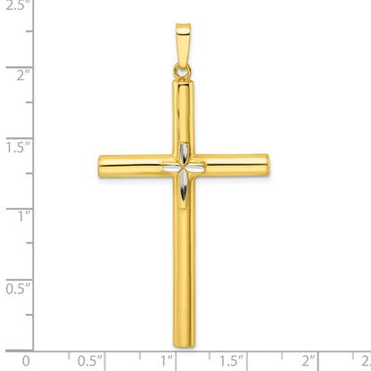 Sterling Silver Gold-Tone W/Diamond-Cut Center Hollow Cross Pendant