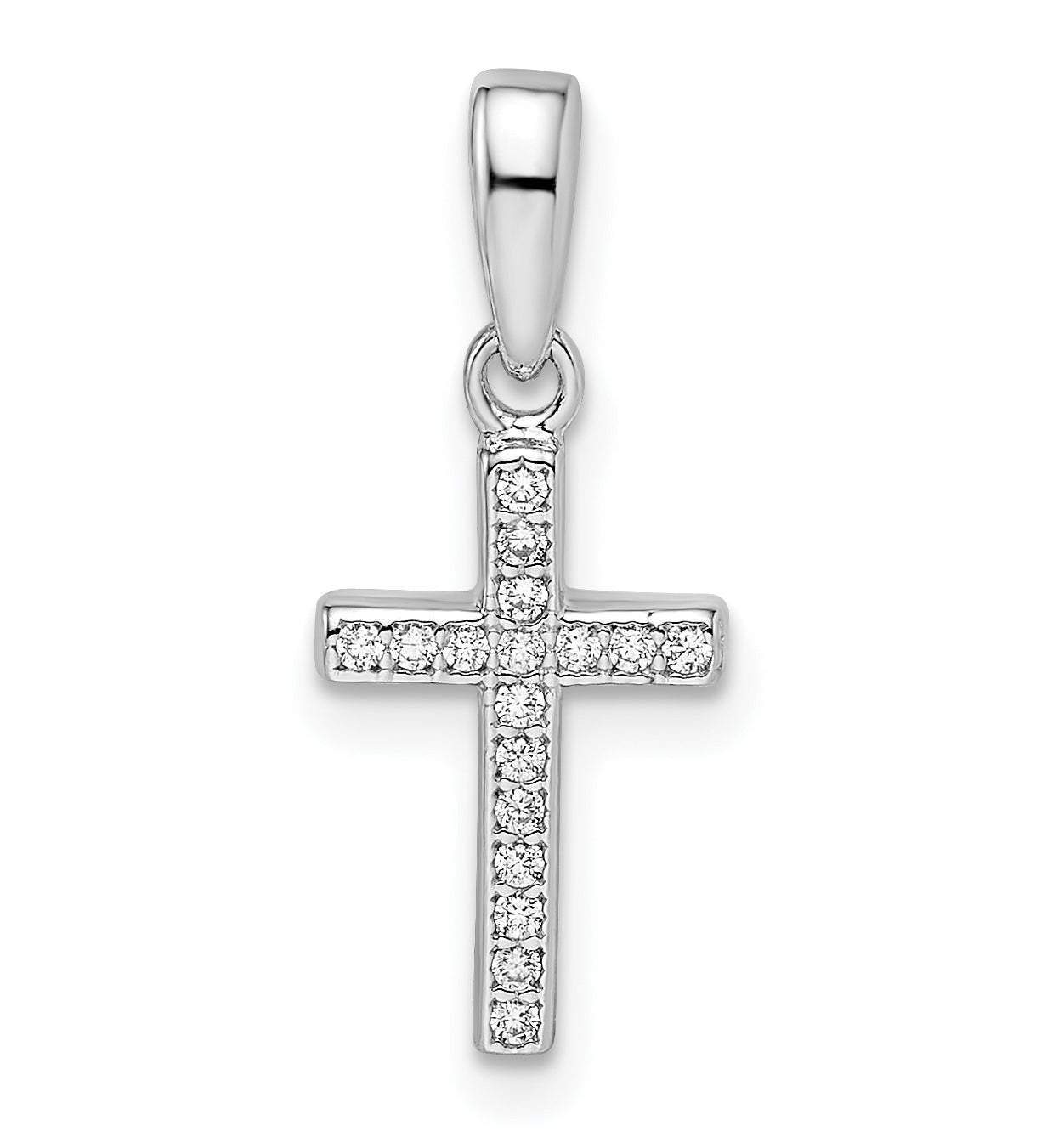 Sterling Silver Rhodium-Plated Cz Cross Pendant
