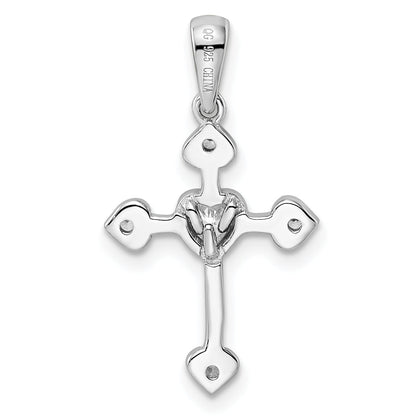 Sterling Silver Rhodium-Plated Cz Heart Cross Pendant