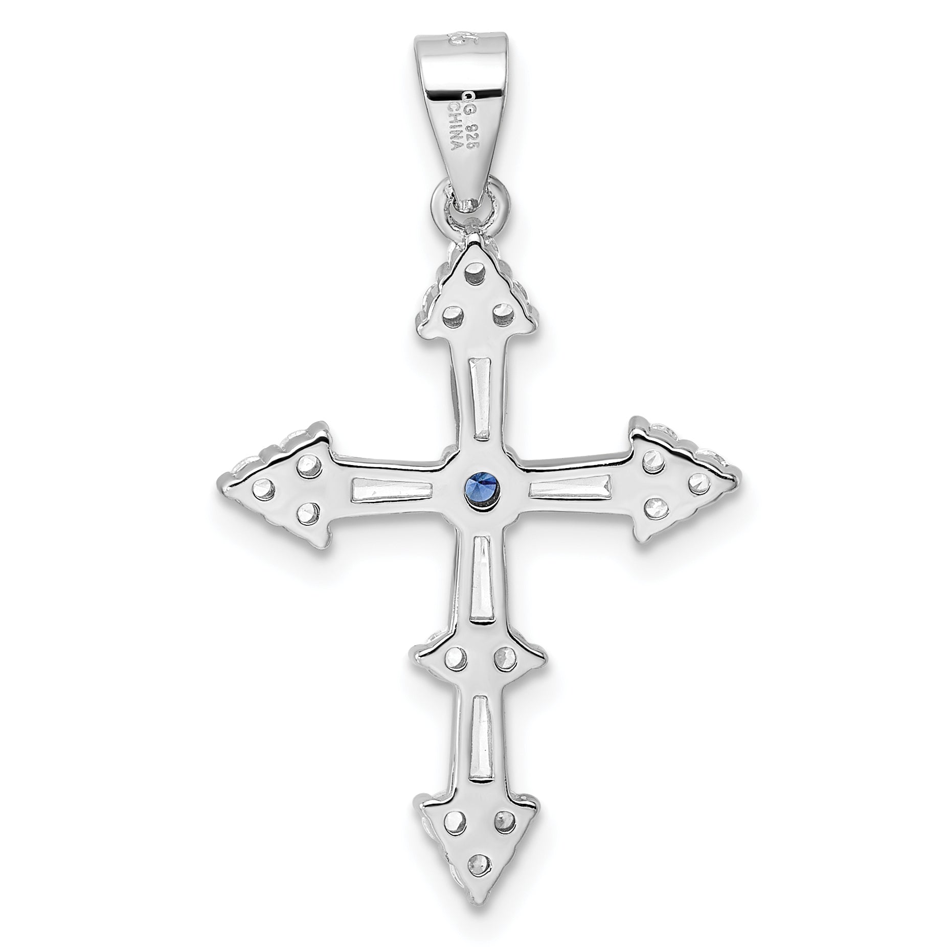 Sterling Silver Rhodium-Plated Cz Cross Pendant