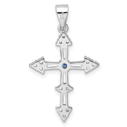 Sterling Silver Rhodium-Plated Cz Cross Pendant
