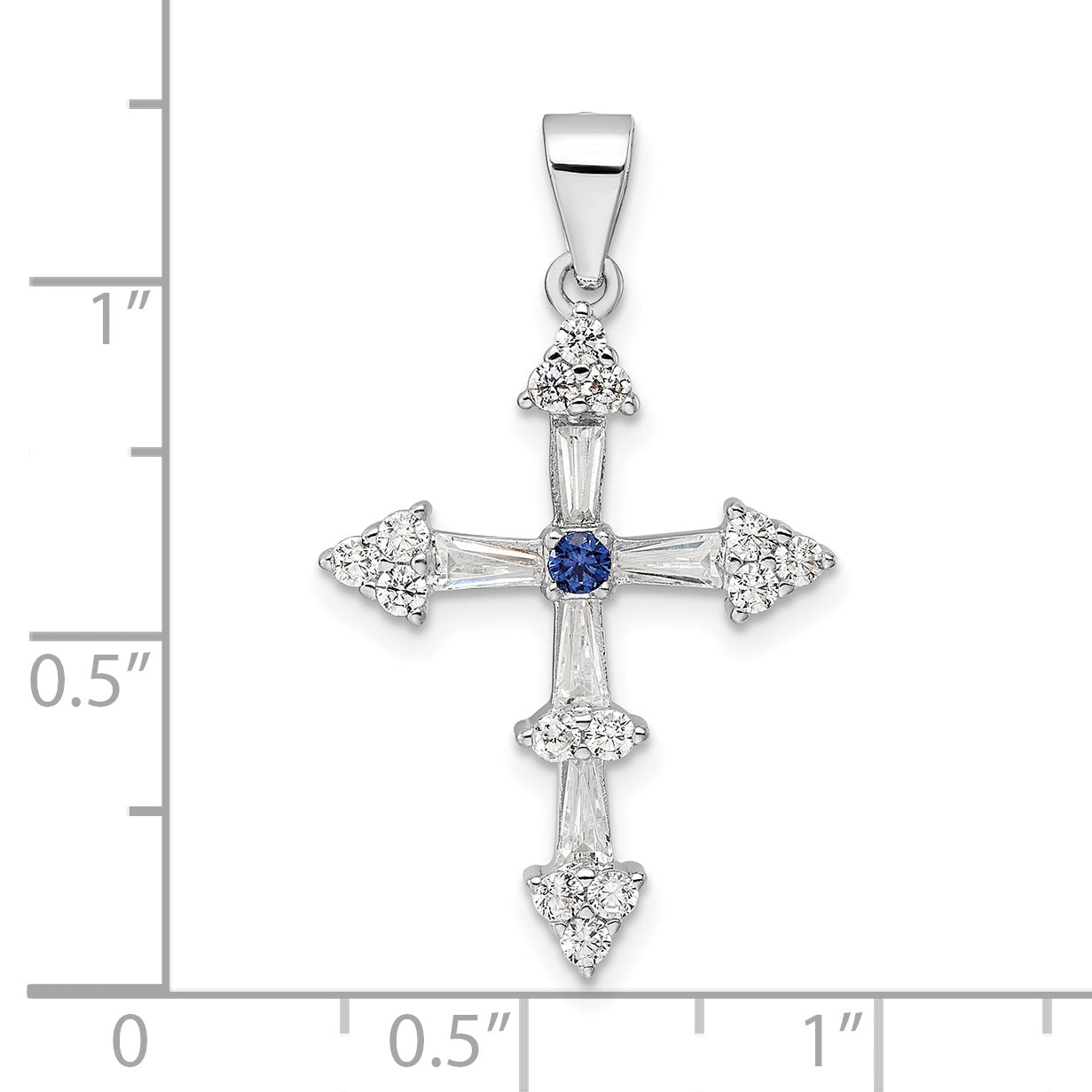 Sterling Silver Rhodium-Plated Cz Cross Pendant