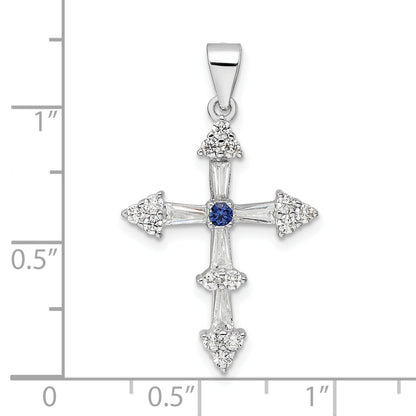 Sterling Silver Rhodium-Plated Cz Cross Pendant