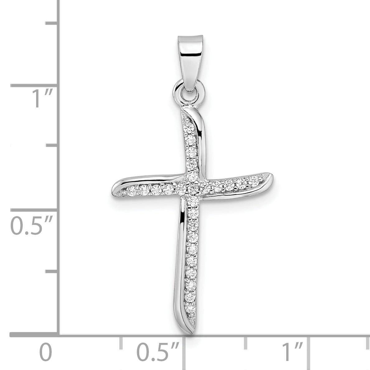 Sterling Silver Rhodium-Plated Small Cz Wavy Cross Pendant