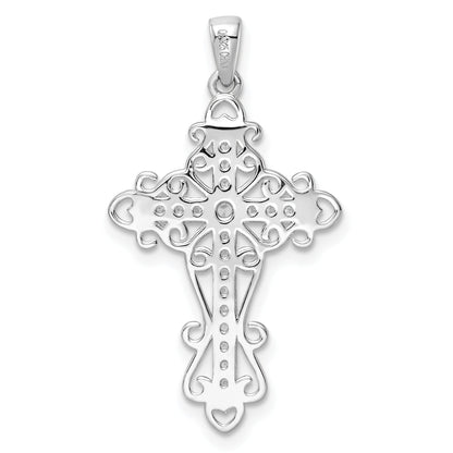 Sterling Silver Rhodium-Plated Cz Fancy Cross Pendant