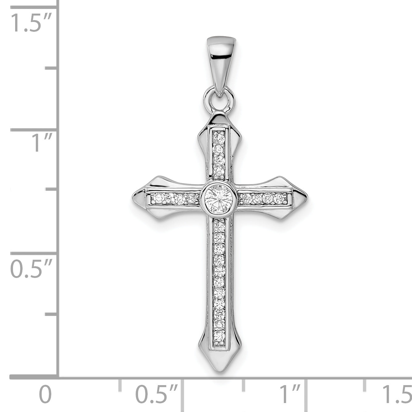 Sterling Silver Rhodium-Plated Cz Cross Pendant