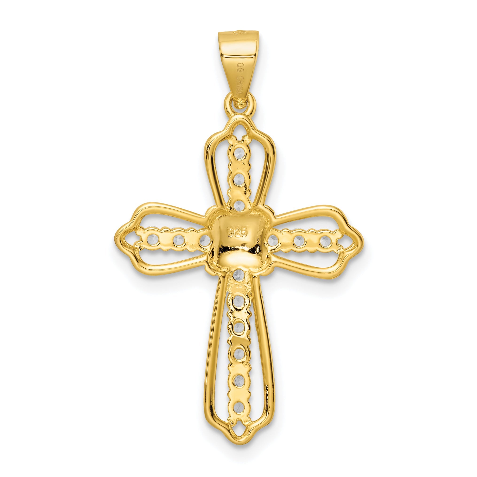 Sterling Silver Gold Tone Cz Cross Pendant