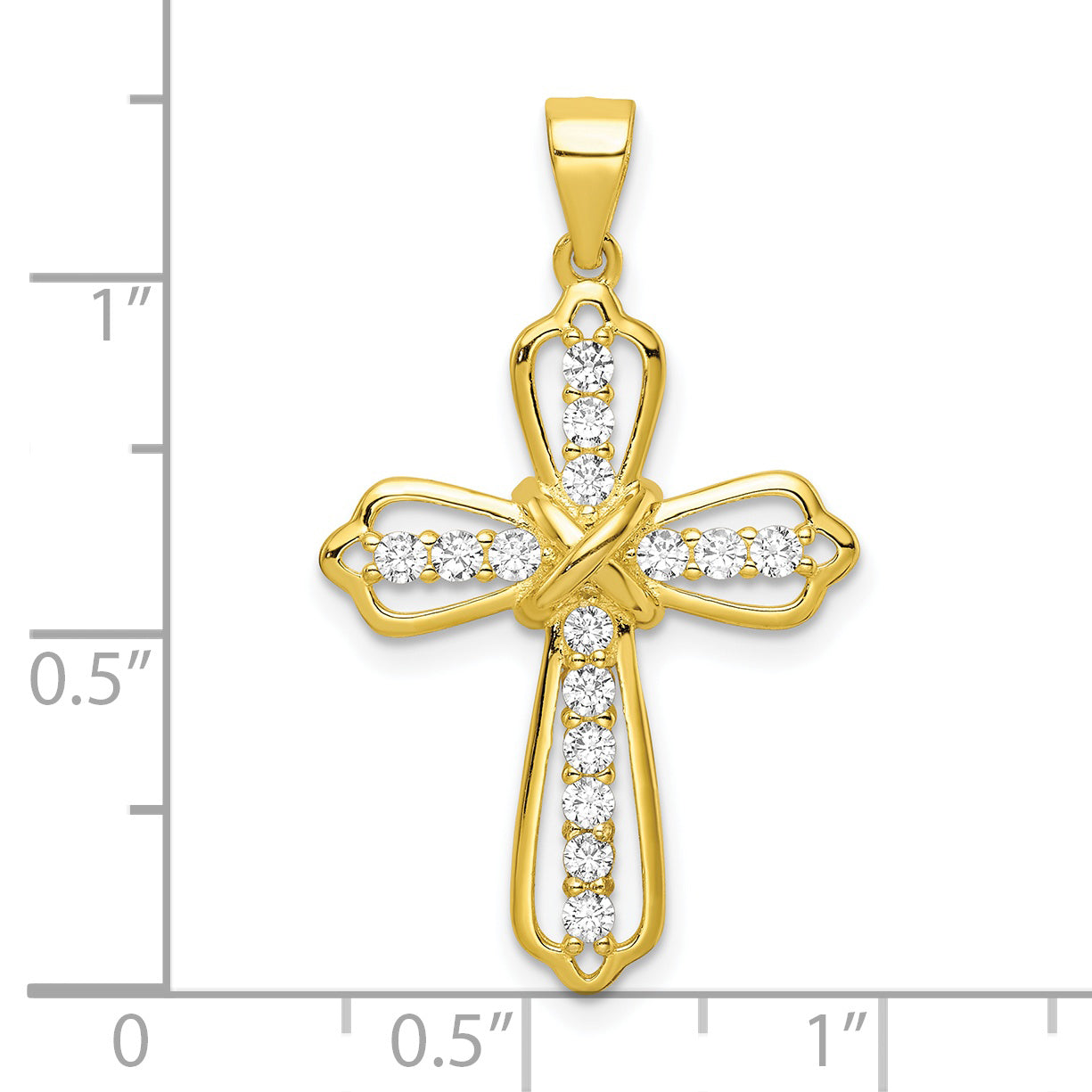 Sterling Silver Gold Tone Cz Cross Pendant