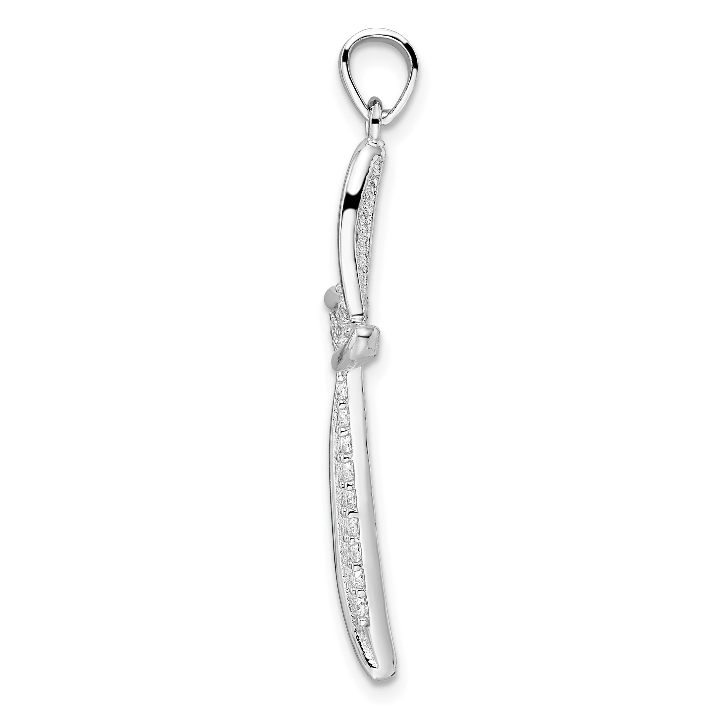 Sterling Silver Rhodium-Plated Cz Wavy Cross Pendant
