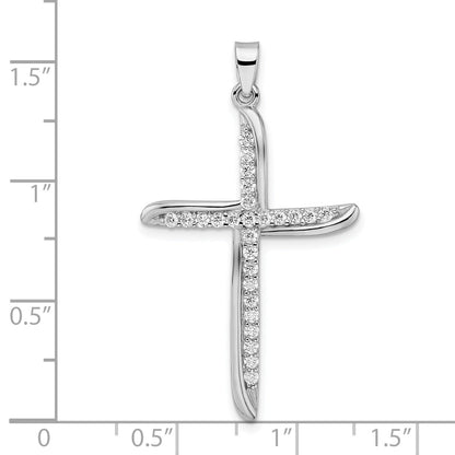 Sterling Silver Rhodium-Plated Cz Wavy Cross Pendant