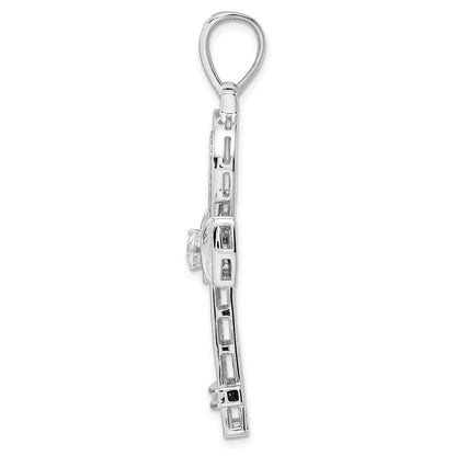 Sterling Silver Rhodium-Plated Polished Cz Ankh Cross Pendant