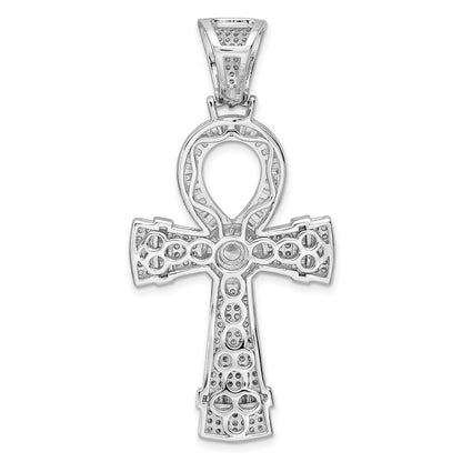 Sterling Silver Rhodium-Plated Polished Cz Ankh Cross Pendant