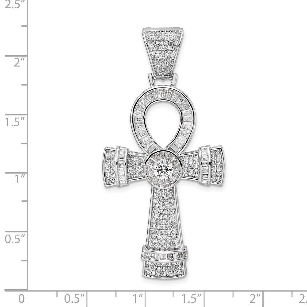 Sterling Silver Rhodium-Plated Polished Cz Ankh Cross Pendant