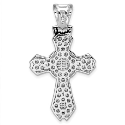 Sterling Silver Rhodium-Plated Polished Cz Cross Pendant