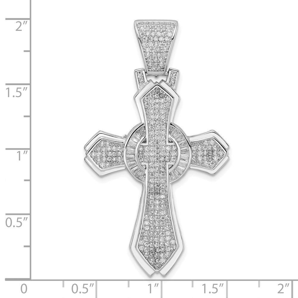 Sterling Silver Rhodium-Plated Polished Cz Cross Pendant