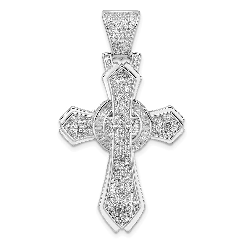 Sterling Silver Rhodium-Plated Polished Cz Cross Pendant