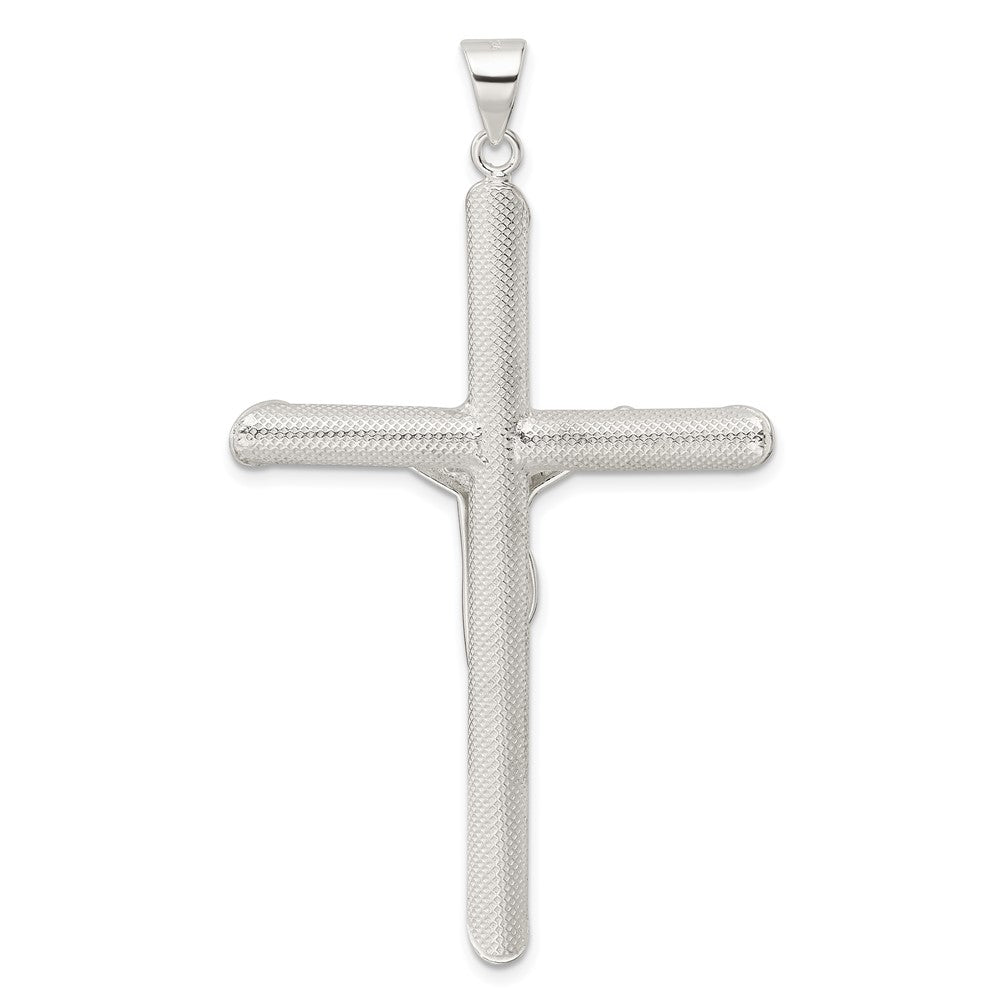 Sterling Silver Polished And Texture Tube Crucifix Cross Pendant
