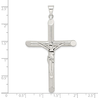 Sterling Silver Polished And Texture Tube Crucifix Cross Pendant