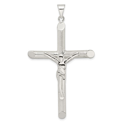 Sterling Silver Polished And Texture Tube Crucifix Cross Pendant
