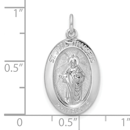 Sterling Silver Rhodium-Plated Polished Solid Saint Jude Pendant