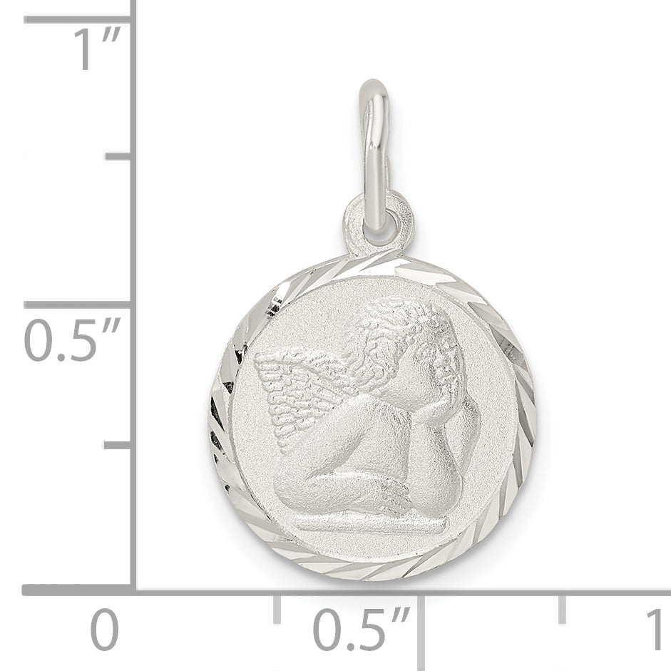 Sterling Silver Polished Satin And D/C Cherub Circle Charm
