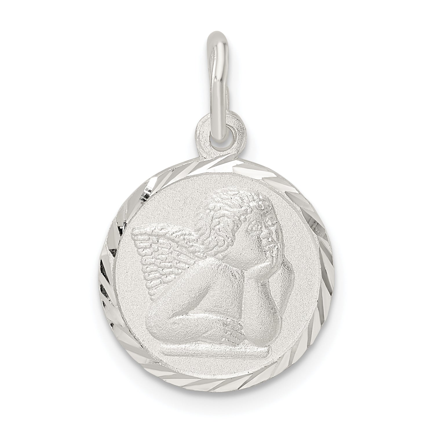 Sterling Silver Polished Satin And D/C Cherub Circle Charm